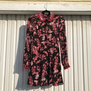 Reformation floral print ruffle detail mini dress